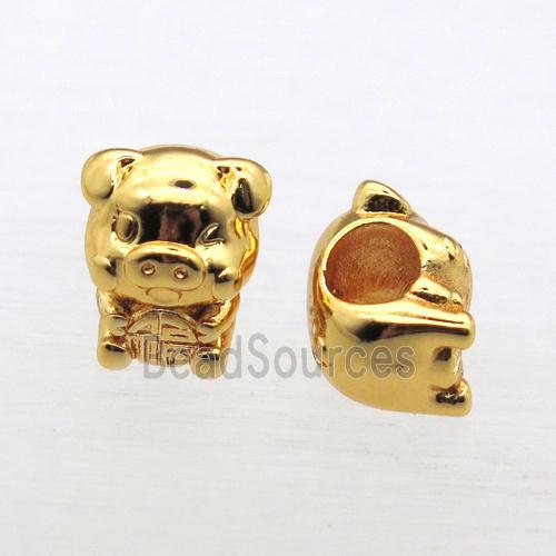 European Style copper Zodiac Pig beads, gold plated