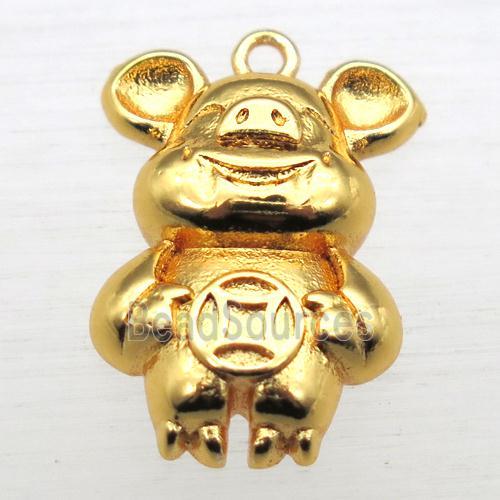 copper Zodiac Pig pendant, gold plated