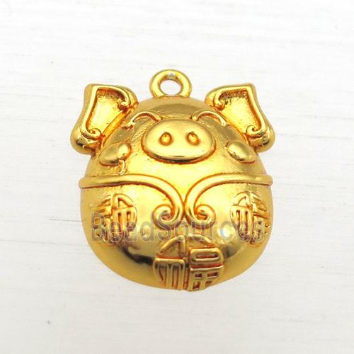 copper pig pendant, gold plated