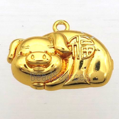 copper Zodiac Pig pendant, gold plated