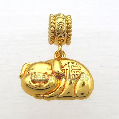 copper Zodiac Pig pendant, gold plated