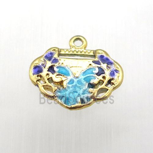 enameling copper Lock pendant, gold plated