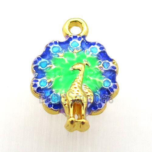 enameling copper peacock pendant, gold plated