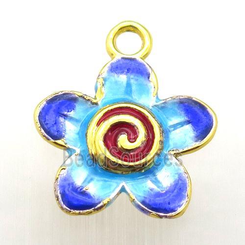 enameling copper flower pendant, gold plated