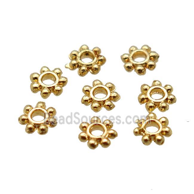 copper daisy spacer beads, Unfade, gold plated