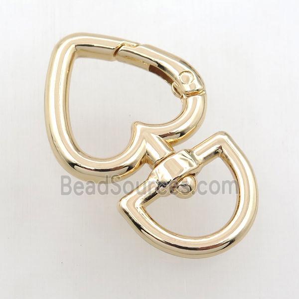 copper keychain clasp, heart, gold plated