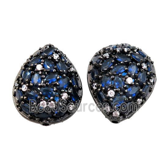 copper teardrop pave blue zircon, black plated