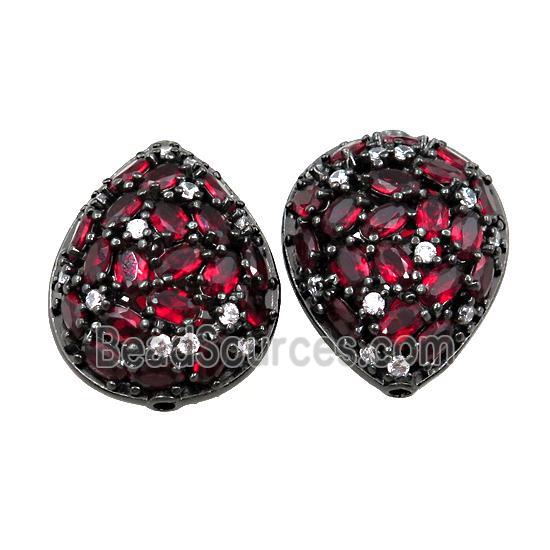 copper teardrop pave red zircon, black plated