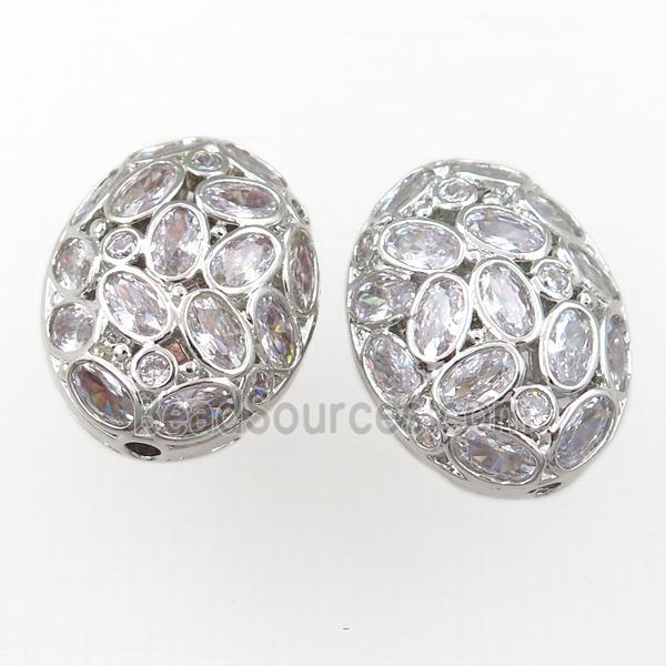 copper oval beads pave zircon, platinum plated