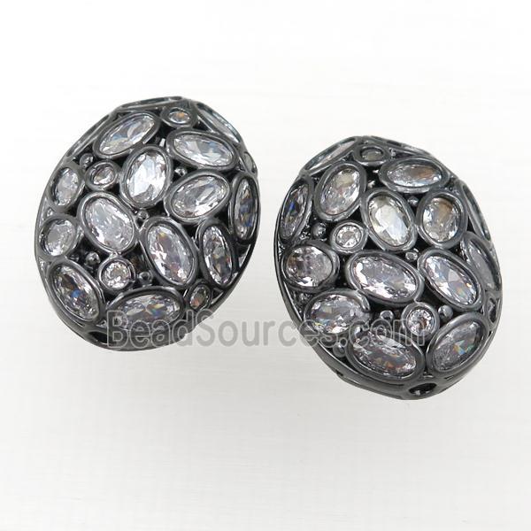 copper oval hollow beads pave zircon, black plated