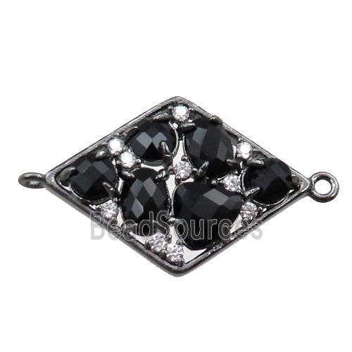 copper polygon connector paved zircon with crystal glass, hollow, black plated