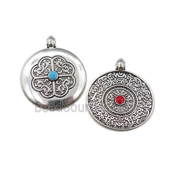 tibetan mandala zinc circle pendant