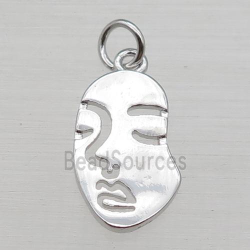 copper face charm pendant, platinum plated