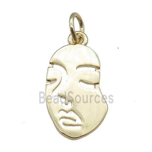 copper face charm pendant, gold plated