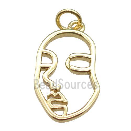 copper face charm pendant, gold plated