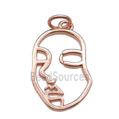 copper face charm pendant, rose gold