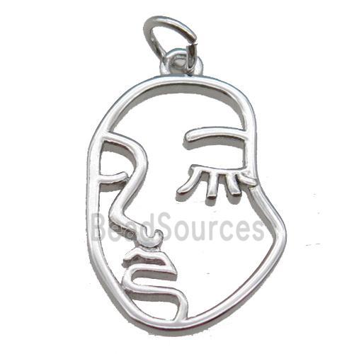 copper face charm pendant, platinum plated