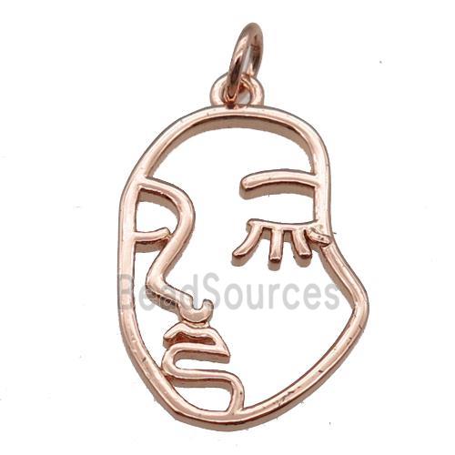 copper face charm pendant, rose gold