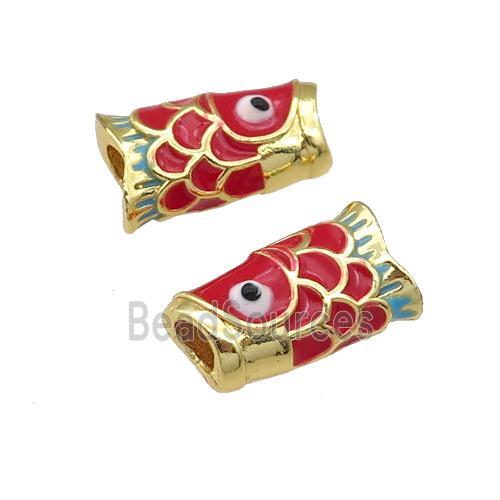 alloy fish beads with red enamel, gold plated