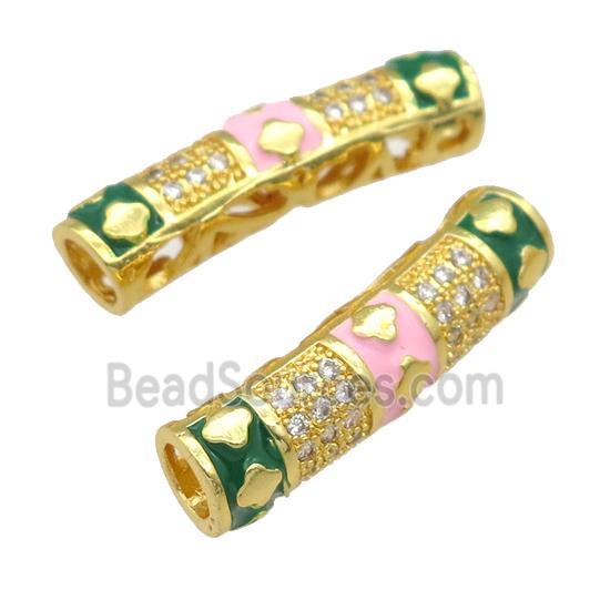 copper tube beads paved zircon, enaeml, gold plated