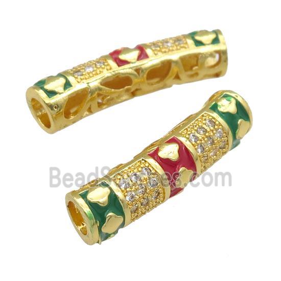 copper tube beads paved zircon, enaeml, gold plated