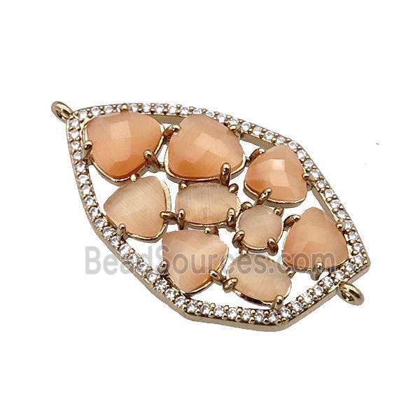 copper connector paved peach Cat Eye Crystal, gold plated