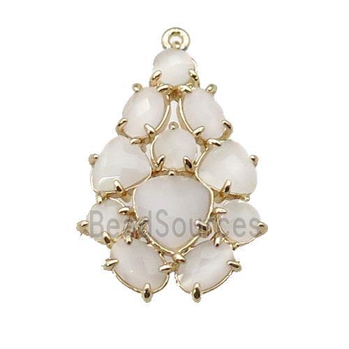 copper Tree pendant pave white Cat Eye Crystal, gold plated