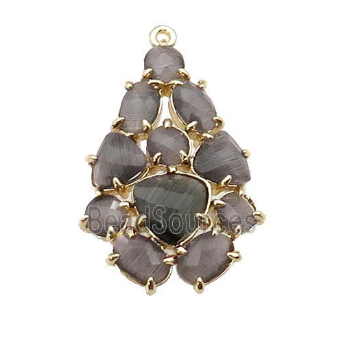 copper Tree pendant pave smoky Cat Eye Crystal, gold plated