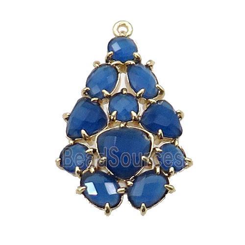 copper Tree pendant pave blue Cat Eye Crystal, gold plated