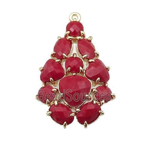 copper Tree pendant pave red Cat Eye Crystal, gold plated