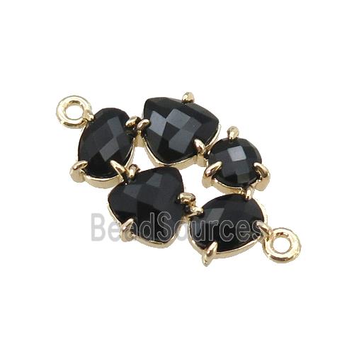 copper oval connector pave black Cat Eye Crystal, gold plated