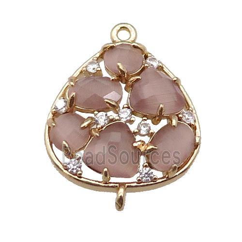 copper teardrop connector pave black Cat Eye Crystal, gold plated