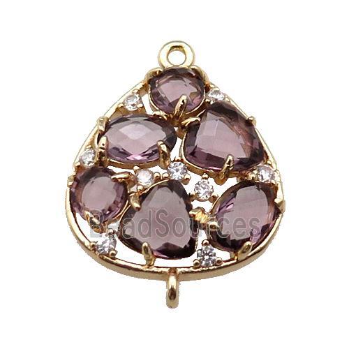 copper teardrop connector pave purple Cat Eye Crystal, gold plated