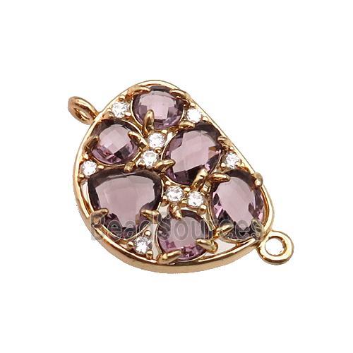 copper teardrop connector pave purple Cat Eye Crystal, gold plated