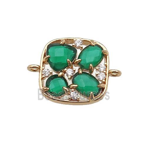 copper square connector pave green Cat Eye Crystal, gold plated