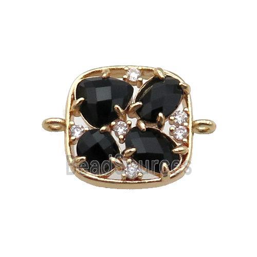 copper square connector pave black Cat Eye Crystal, gold plated