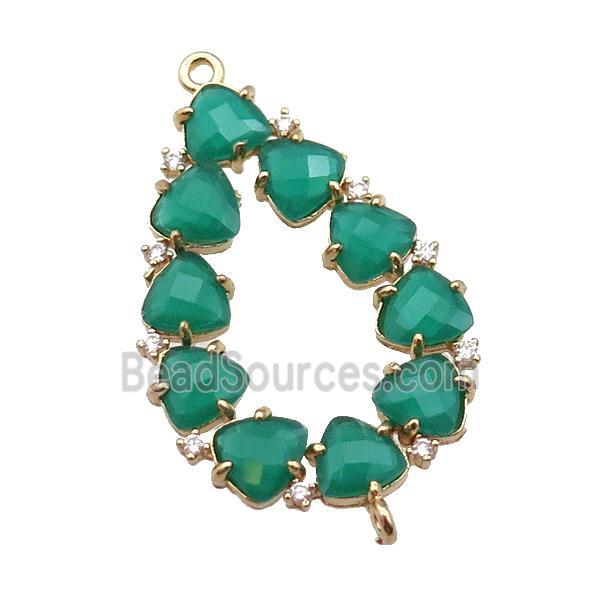 copper teardrop connector pave green Cat Eye Crystal, gold plated