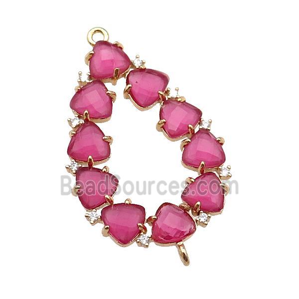 copper teardrop connector pave hotpink Cat Eye Crystal, gold plated