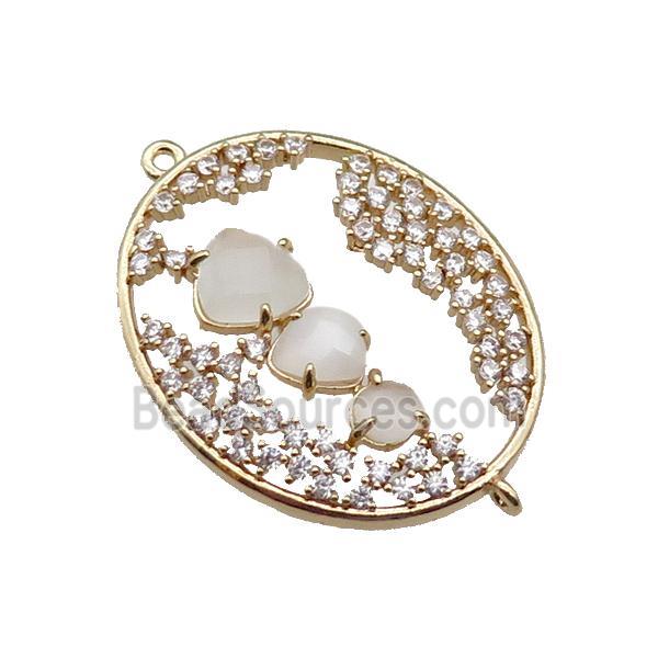 copper oval connector pave white Cat Eye Crystal, gold plated