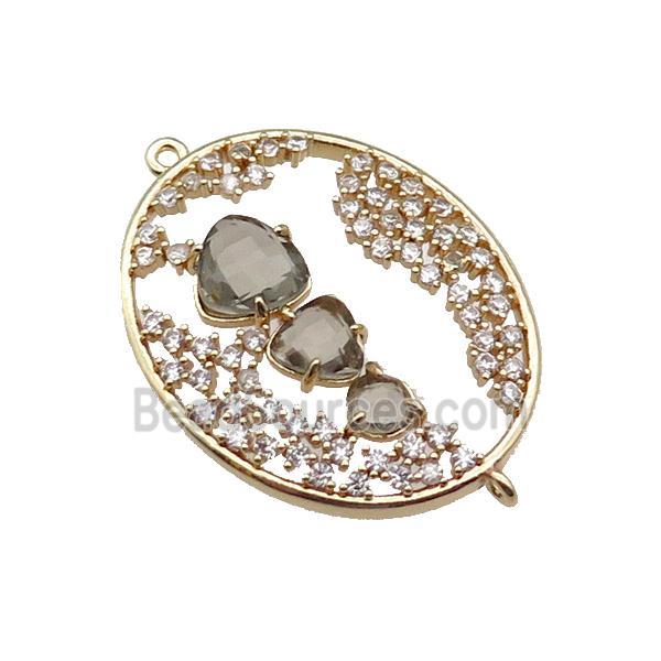 copper oval connector pave smoky Cat Eye Crystal, gold plated