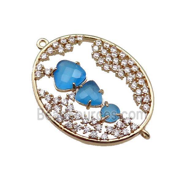 copper oval connector pave blue Cat Eye Crystal, gold plated