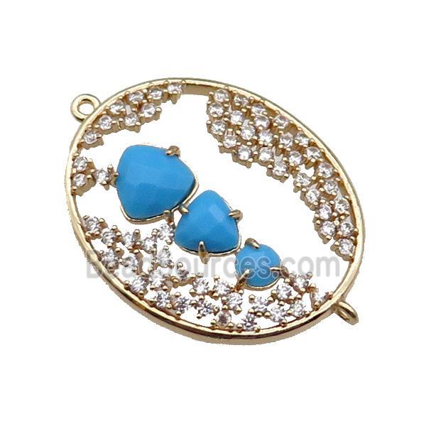 copper oval connector pave blue Cat Eye Crystal, gold plated