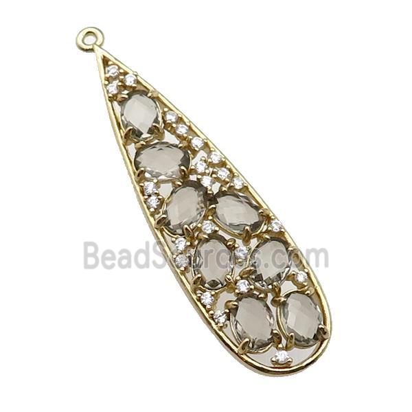 copper teardrop pendant pave smoky Cat Eye Crystal, gold plated