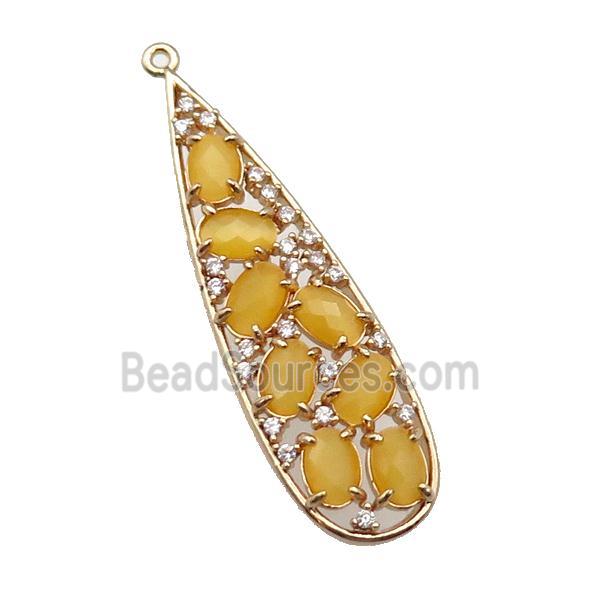 copper teardrop pendant pave yellow Cat Eye Crystal, gold plated