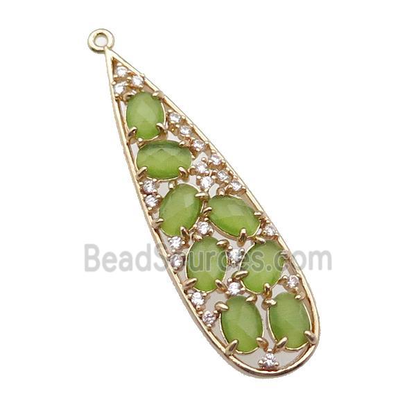 copper teardrop pendant pave olive Cat Eye Crystal, gold plated