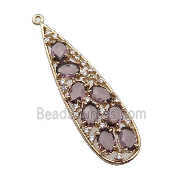 copper teardrop pendant pave purple Cat Eye Crystal, gold plated