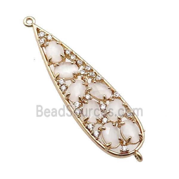 copper teardrop connector pave white Cat Eye Crystal, gold plated