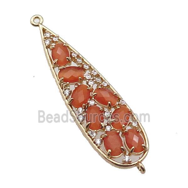 copper teardrop connector pave orange Cat Eye Crystal, gold plated