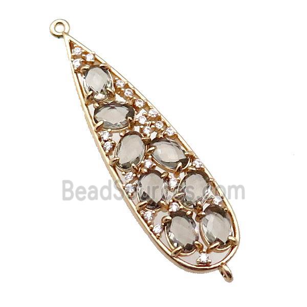 copper teardrop connector pave smoky Cat Eye Crystal, gold plated