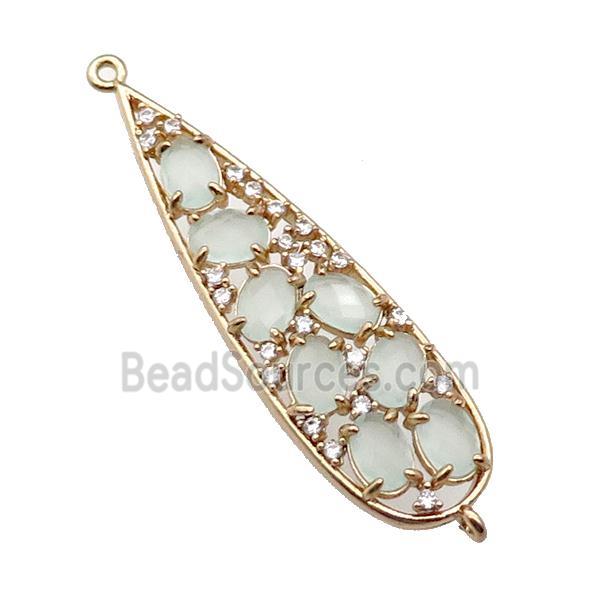 copper teardrop connector pave lt.green Cat Eye Crystal, gold plated